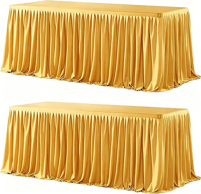 Wish Care 2 Pack Gold Rectangle Table Clothes for 6 Foot Tables, Polyester Fitted Tablecloths 6t Stretch Table Cover for Wedding, Birthday, Parties, Trade Show, Craft Show