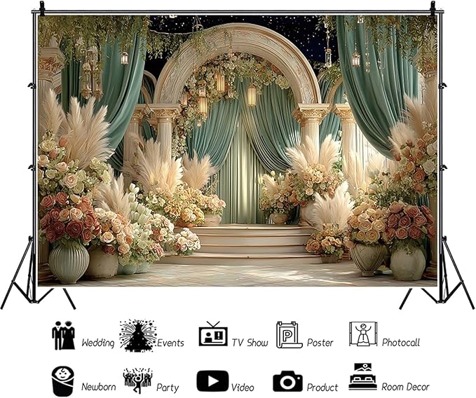 Baocicco Flower Wedding Backdrop 8x6.5ft Dreamy Fantasy Arch Door Roman Column Background Bride to Be Bridal Shower Decorations Anniversary Ceremony Backdrops for Photography Banner Photo Booth
