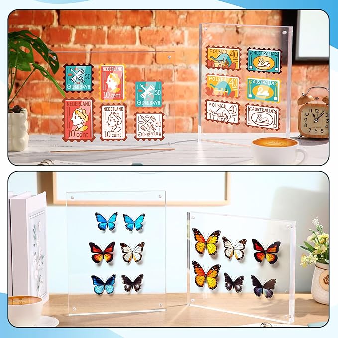 Kigley 2 Pcs 8 x 10 Inch Acrylic Picture Frames, Clear Acrylic Photo Business Card Frame Desktop Display Double Sided Wallet Size Frame Freestanding Frames for Film Photos Cards Stamp