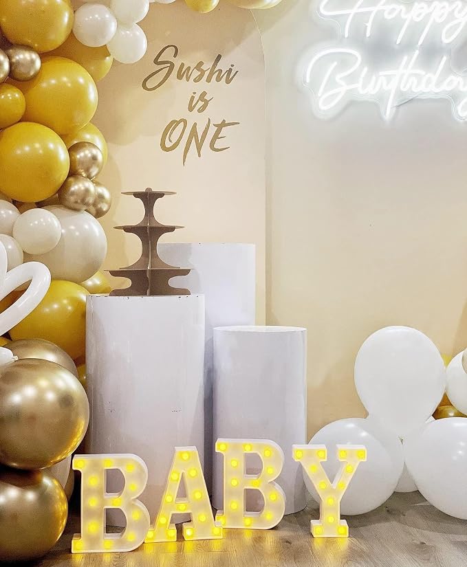 4 LED Baby Marquee Logo Light, Warm White Glowing Letters Perfect for Baby Shower Party, Birthday Party, Home Bedroom Nursery Table Wall Decor