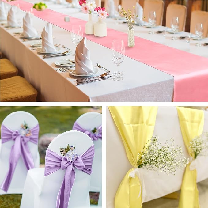 Aneco 12 Pack Satin Table Runner 12 x 108 Inch Pastel Rainbow Long Wedding Satin Silk Table Runner for Wedding Banquet Graduations Birthday Party Decoration