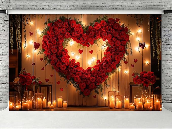 10X8ft Engagement Party Backdrop Red Love Heart Photography Background, Romantic Wedding Bridal Party Background Decor Proposal Confession Backdrop Banner Portrait Photo Studio Booth Props