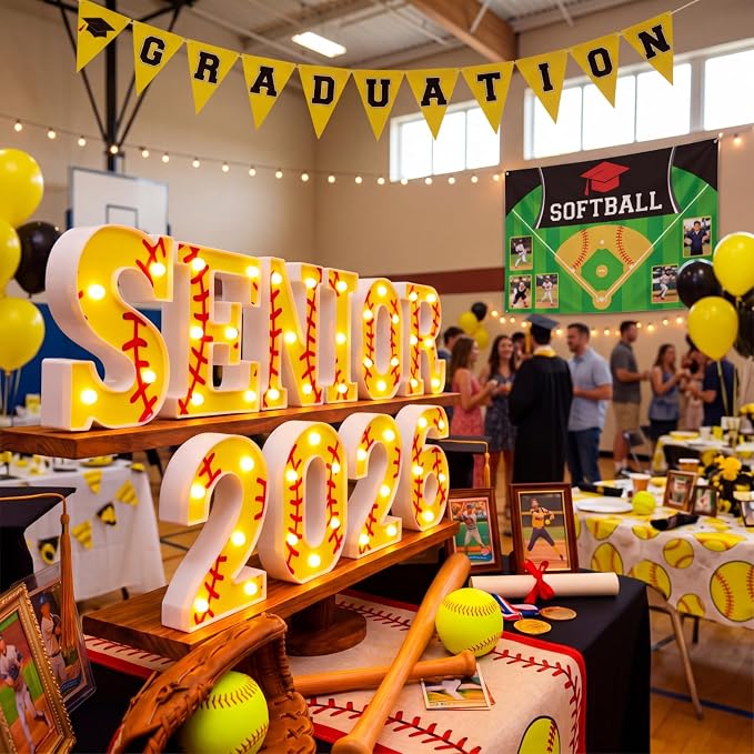 Honoson 10 Pcs Softball 2026 Senior Night Decorations Lights up 2026 Senior Sign Softball Graduation Theme Party Lights for High School College Grad Party Supplies