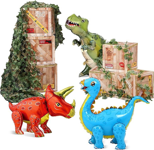 Panelee Dinosaur Birthday Party Decorations with Dinosaur Balloon Leaf Jungle Decor Warning Sign Box for Jungle Dino Party Supplies Wild Theme Supplies Baby Shower Halloween Christmas Decorations