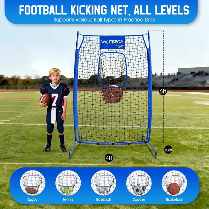 Football Throwing Net, Upgrade Heavy Duty Metal Frame Quarterback Training Equipment Throwing Machine with 1-4 Targets, Easy Setup Football Target Practice with CarryBag, Allweather Indoor Outdoor Use