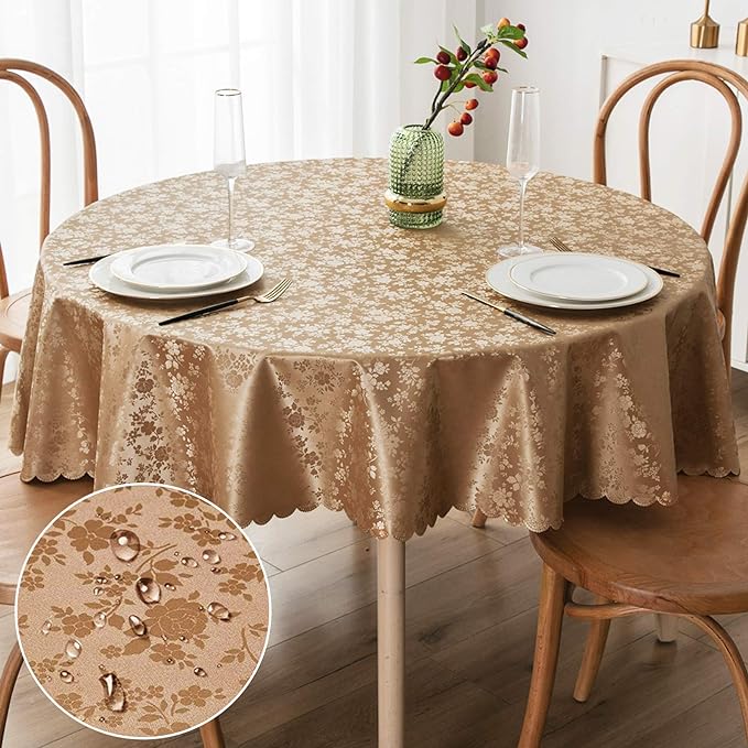 Smiry Round Table Cloth, Waterproof Heavy Duty Vinyl Tablecloths, Wipeable Washable Table Cover for Kitchen and Dining Room (Brown, 70" x 70")