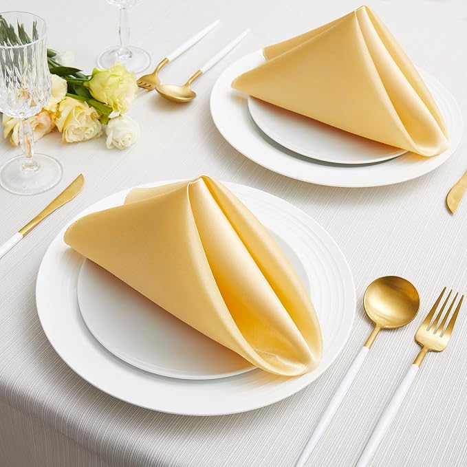 50 Pack Square Satin Dinner Napkins, 20x20 Inches Silky Soft Smooth Table Cloth Napkins for Restaurant Weddings Banquet Party Decoration, Gold