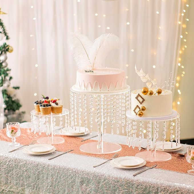 Cake Stands for Party, Clear Acrylic Cake Stand for Dessert Table, 12.2in Round Crystal Cake and Cupcake Stand for Wedding Birthday Party Event Decorations