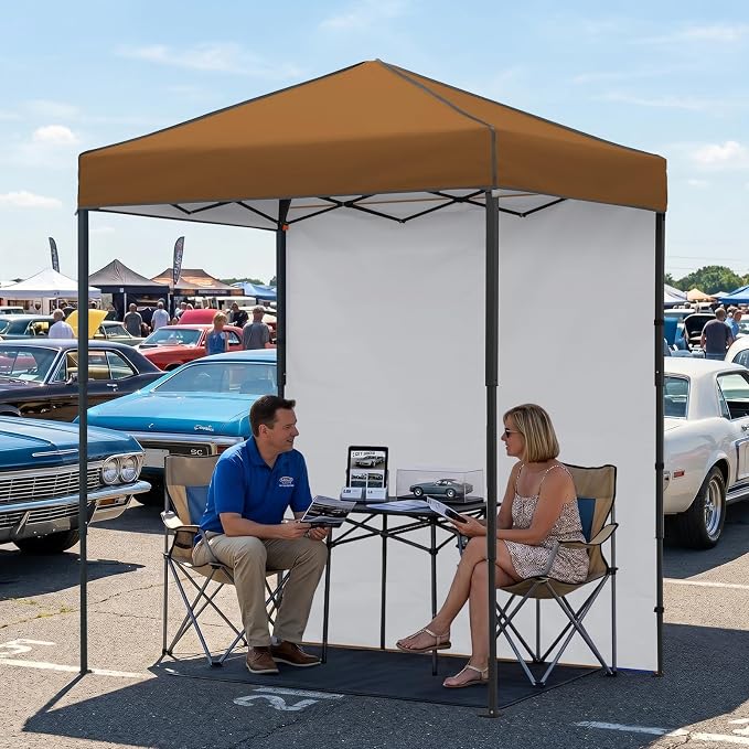 EAGLE PEAK 6x4 Instant Pop Up Canopy Tent with 1 Side Wall Panel, Straight Leg Sun Shelter, Portable Canopy with Carry Bag for Camping, Beach & Sports, Khaki