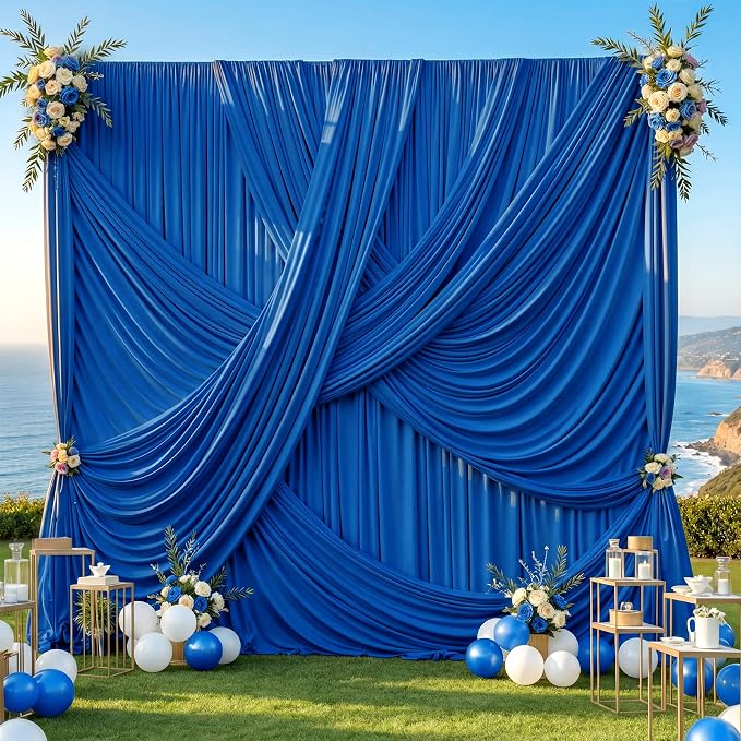 50ft×12ft Royal Blue Backdrop Curtain for Wedding Parties,10 Panels Wrinkle Free Polyester Photo Backdrop Drapes Back Drop Cloth for Independence Day Birthday Photography Background