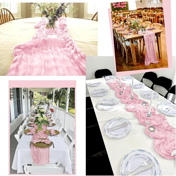 16 Pack Pink Table Runner 10FT Cheesecloth Table Runner Boho Gauze Table Runners Rustic Long Sheer Fabric Table Runners for Wedding Party Bridal Shower Farmhouse & Home Decor