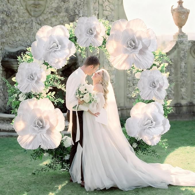 Norme 3 Pcs Artificial Giant Flowers for Decoration 12, 16, 20 Inch Wedding Large Rose Petals Giant Flowers Large White Rose for Wedding, Home Decor, Anniversary Birthday Valentine's Day
