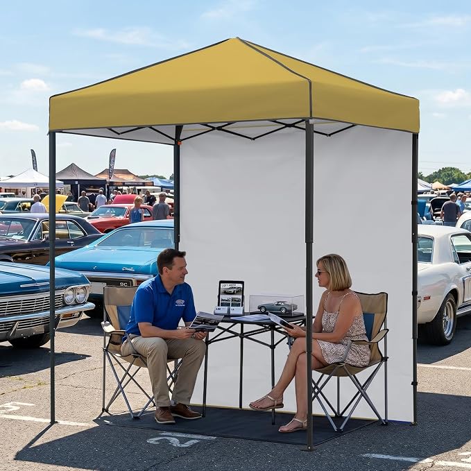 EAGLE PEAK 6x4 Instant Pop Up Canopy Tent with 1 Side Wall Panel, Straight Leg Sun Shelter, Portable Canopy with Carry Bag for Camping, Beach & Sports, Beige