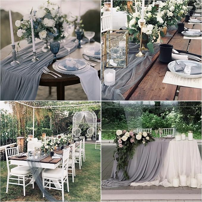 8 Pack Grey Cheesecloth Table Runner 10Ft Gauze Cheese Cloth 35x120 Inch Boho Table Runner Romantic Table Cloth Table Cover for Wedding Bridal Baby Shower Birthday Party Engagement Fall Table Decor
