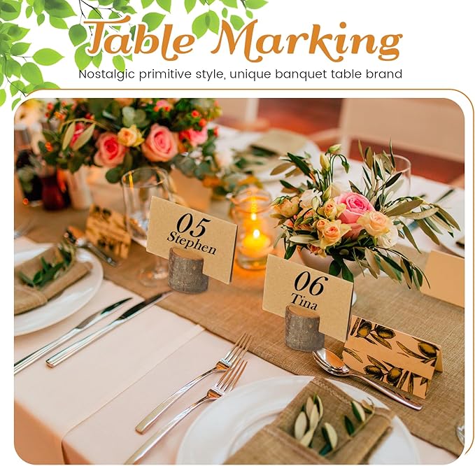 Amyhill Wedding Table Centerpieces 6 Wood Slices 12 Wood Place Card Holders 30 Kraft Place Cards Natural Wooden Table Number Holders Rustic Food Labels Sign Name Card Photo Picture Holder for Party