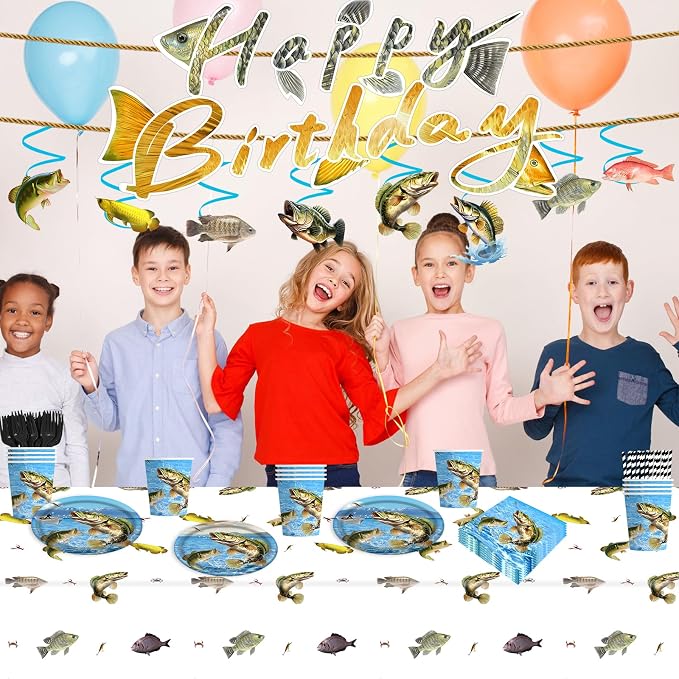 139Pcs Fishing Birthday Party Decorations Tableware Set Serves 20 Guests, Ofishally One Birthday Decorations includes Banner, Plates, Cake Topper, Cupcake Toppers, Gone Fishing Supplies for Boy