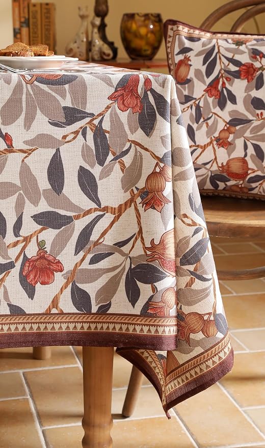 patdrea Vintage French Linen Tablecloth,Rectangular,110"x63" | Elegant Beautiful Table Cloth for Rectangle Table,Natural Floral Block Print,for Dining Room Tea Party Thanksgiving