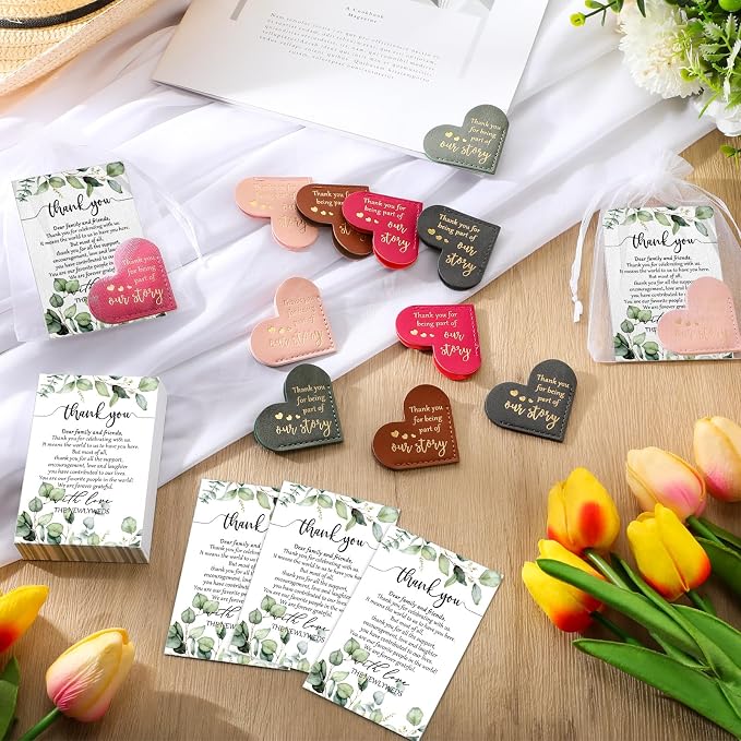 Sinload 50 Sets Wedding Favors for Guests Bulk Include PU Leather Corner Bookmarks Heart Book Marks Thank You Cards Gift Bags Wedding Souvenirs for Guest Bridal Shower Favors Reading Lover Gifts