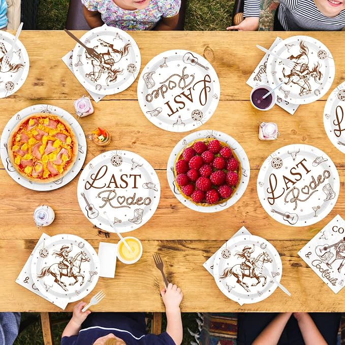 96Pcs Last Rodeo Bachelorette Party Decorations Wild Wife Plates and Napkins Tableware Set Cowgirls and Cocktails Decorations for Western Cowgirl Bride to Be Bachelorette Supplies Serves 24