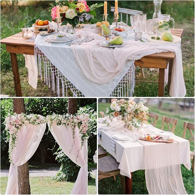 8 Pack Pink Cheesecloth Table Runner 10Ft Gauze Cheese Cloth Table Runner 35x120Inch Romantic Boho Table Runners for Wedding Banquet Event Birthday Party Anniversary Bridal Baby Shower Table Décor