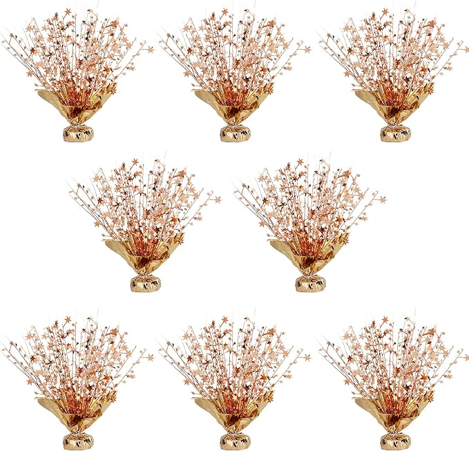 8 Pack Metallic Star Spray Centerpieces for Tables - Bulk 12.4" Foil Fountain Table Decorations for Large Events, Graduation 2026, Wedding Reception (Rose Gold)