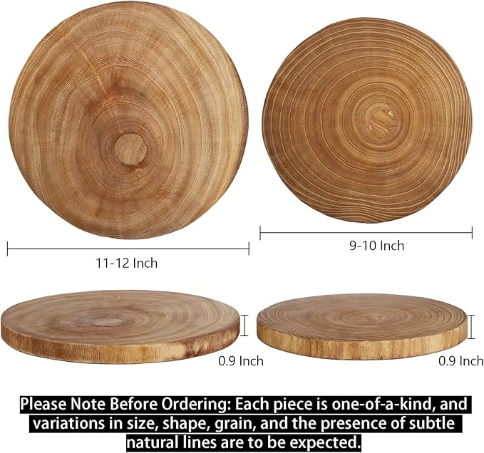 Nicunom 2 Pack Large Wood Slab Serving Board, 9"-10"/11"-12" Wood Cheese Server Round Board, Wooden Slices for Table Centerpieces