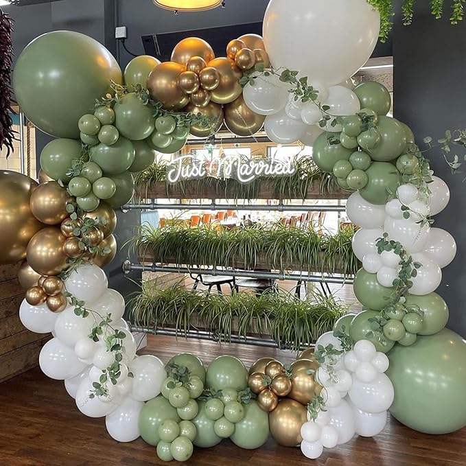 Sage Green Balloons, 113PCS Retro Olive Green Balloon Garland Arch Kit 5/10/12/18 Inch, Different Sizes Eucalyptus Avocado Green Latex Helium Party Balloons Set for Jungle Safari Birthday Decorations
