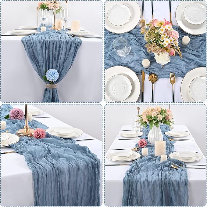 10 Pcs Dusty Blue Cheesecloth Table Runner 10FT, Gauze Table Runner for Wedding Reception Sheer Bridal Shower Birthday Party Boho Table Decoration, Rustic Romantic Wedding Runner