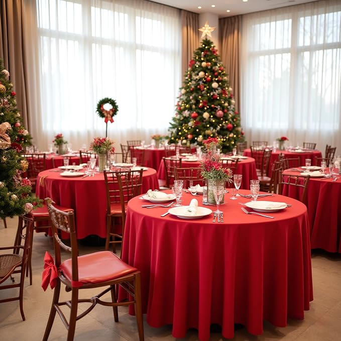 sancua Christmas Red 120 Inch Round Tablecloth, 8 Pack - Circle Polyester Fabric Table Cloth for Wedding Party Reception Banquet Birthday, Washable Formal Table Cover (Fit 48-96 Inch Tables)