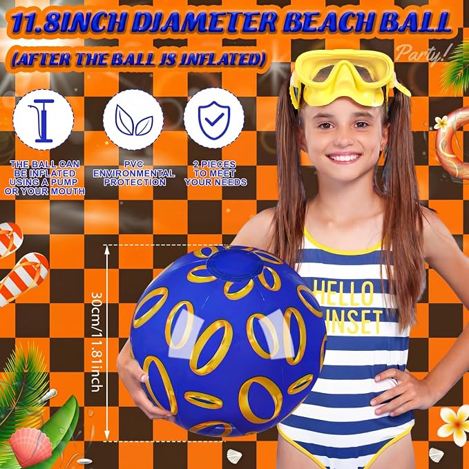 Leyndo 2 Pack Blue and Golden Rings Themed Beach Ball for Kids 11.8" Bulk for Summer Pool and Beach Game Gifts and Birthday Party Supplies and End of The Year Class Party Decoration Favors