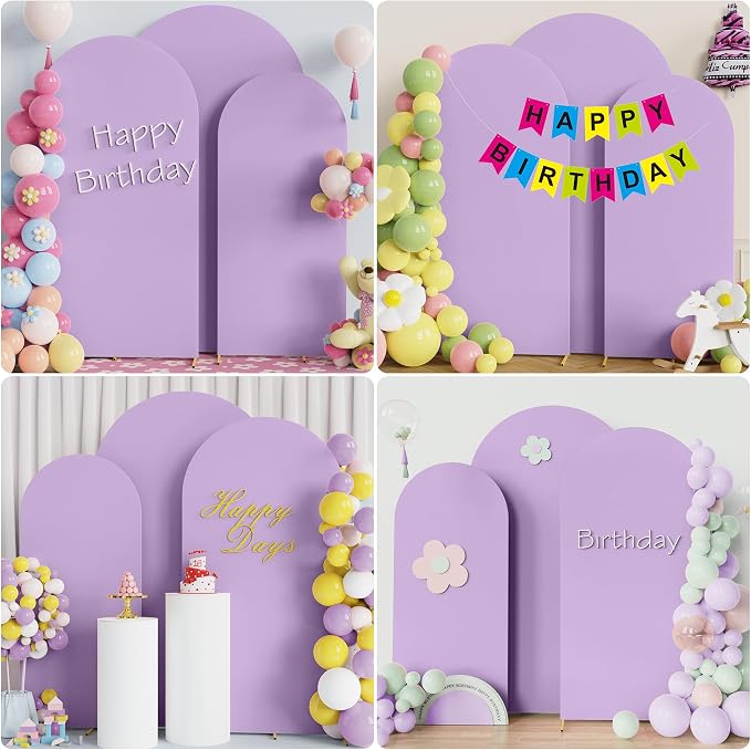 Wokceer Wedding Arch Backdrop Cover (7.2FT, 6.6FT, 6FT) Set of 3 Spandex Fitted Wedding Arch Stand Covers for Round Top Chiara Backdrop Stands Cover for Birthday Party Ceremony Decor Lavender