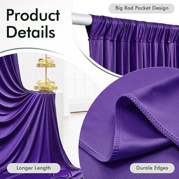 20ftx12ft Wrinkle Free Purple Backdrop Curtain,4 Panels 12FT Height Wedding Backdrop Drapes,Silky Polyester Back Drop Cloth for Birthday Photography Background Party Backdrop Draping