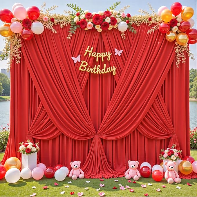 Red Backdrop Curtain for Parties Wedding Wrinkle Free Red Photo Curtains Backdrop Drapes Fabric Decoration for Birthday Party Baby Shower Christmas 5ft x 8ft,2 Panels