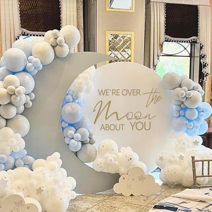 We're Over The Moon About You Baby Shower Party Decal Sign - Space Themed Party Birthday Decoration,Gender Reveal Girl or Boy Baby Shower Decor Sticker