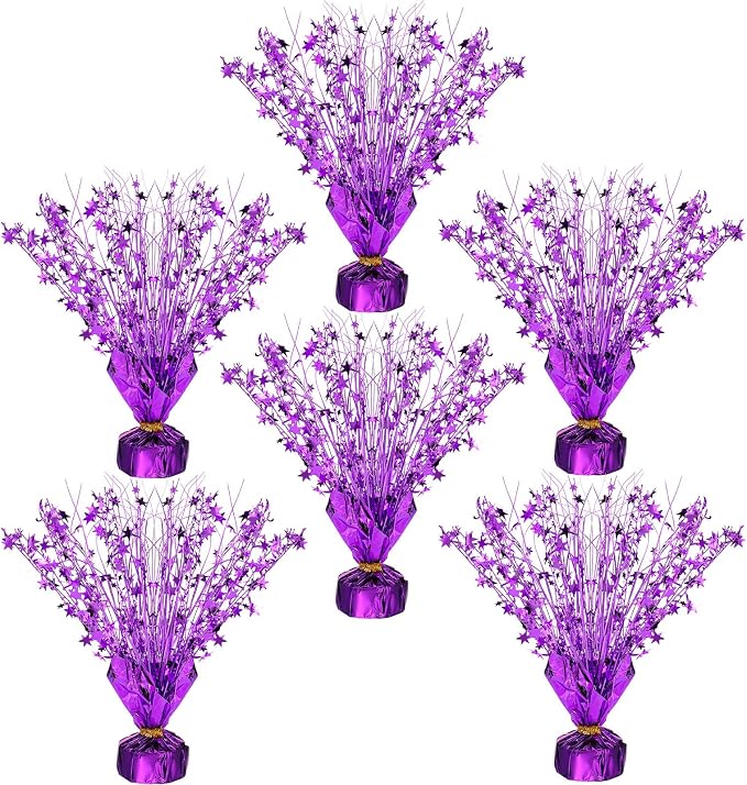 Crowye 6 Pcs Metallic Foil Spray Centerpiece Party Star Decoration Table Decor for Birthday Wedding Bachelorette Summer Party Holiday(Purple,Small Star)