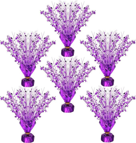 Crowye 6 Pcs Metallic Foil Spray Centerpiece Party Star Decoration Table Decor for Birthday Wedding Bachelorette Summer Party Holiday(Purple,Small Star)