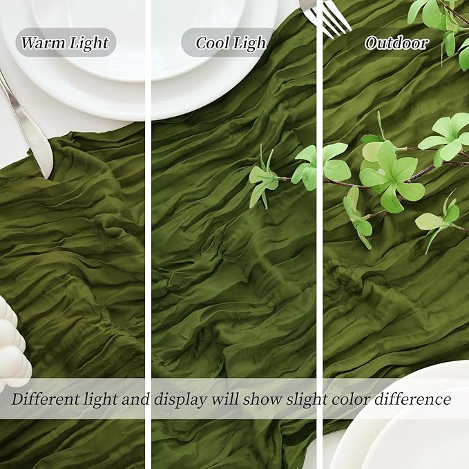 18 Pack Olive Green Cheesecloth Table Runner 21.5x120 Inch,Semi Sheer Boho Gauze Cheese Cloth Fabric Table Runners 10 FT Long for Wedding Party Baby Shower Birthday Home Decor
