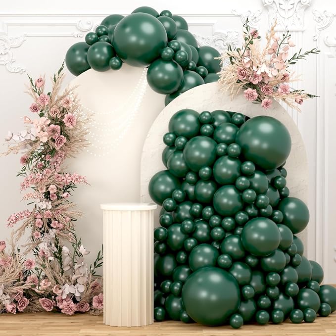 108Pcs Dark Green Double Stuffed Balloons Different Size, 18/12/10/5 inch Emerald Green Balloons Garland Arch kit for Graduation Anniversary Birthday Baby Shower Party Decoration