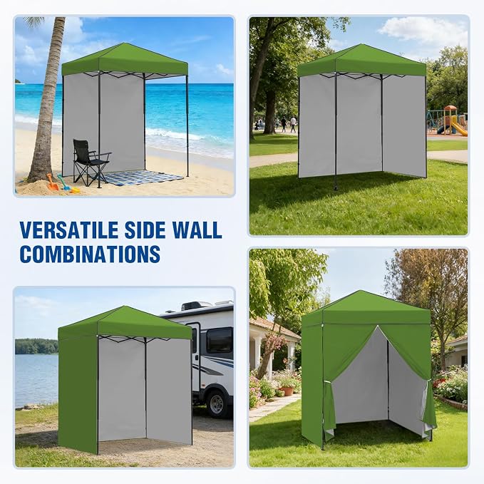 6x4 Pop Up Canopy Tent with Four Wall Panels, Instant Portable Beach Canopy, Outdoor Tent with Carry Bag for Camping, Sports, Tailgating, Events, Grass Green