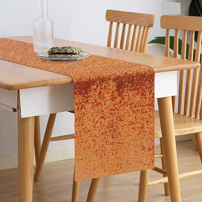 10 Packs 12 x 72 inches Orange Sequin Table Runner, Glitter Runner for Birthday Party Supplies Wedding Holiday Celebration Baby Shower Engagement Anniversary Decor