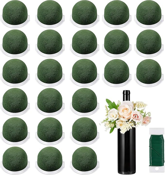 Tessco 36 Pcs Mini Floral Foam Holder Round Floral Foam with Green Arrangement Wire Arrangement Supplies for Table Wedding Wine Bottle Decor