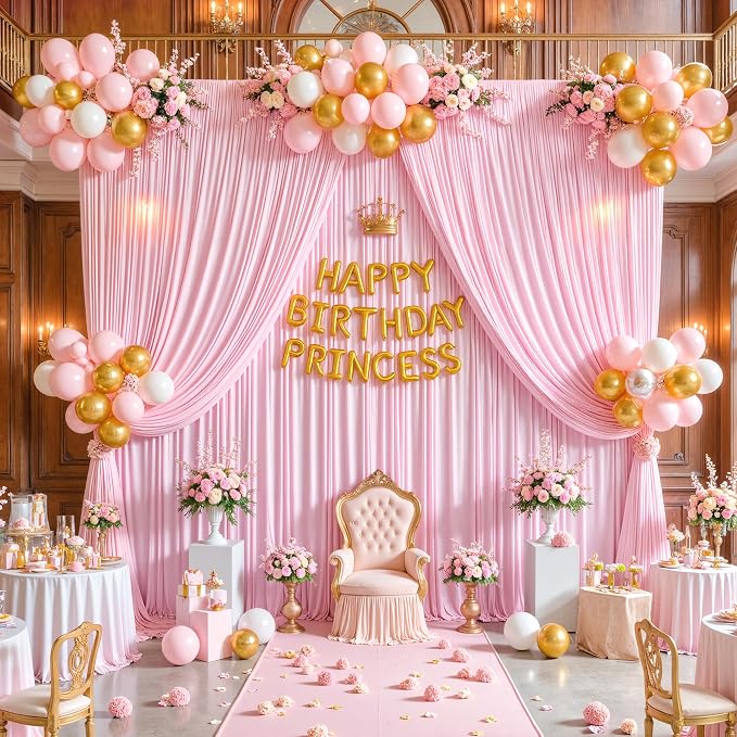 30x12ft Pink Backdrop Curtains for Baby Shower Parties Wrinkle Free Fabric Backdrop Curtain Wedding Photo Drapes Backdrop for Girls Birthday Party Gender Reveal Photography Back Drop 6 Panels 5x12FT
