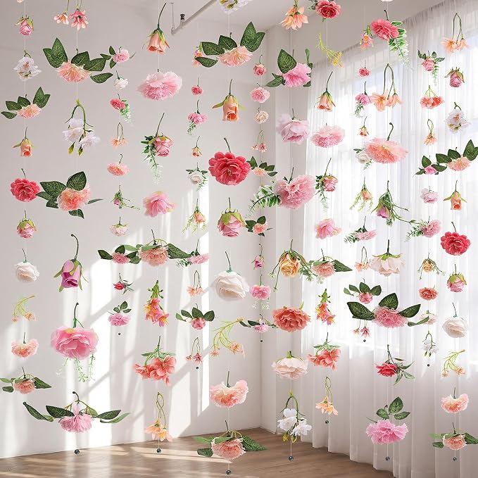 Suncalla 12 Pcs 70.8 ft Wildflower Garland Pre Strung Artificial Hanging Flower Vine Backdrop Decor from Ceiling Floating Silk Floral Garland for Garden Wedding Bridal Shower(Bright,Pink)