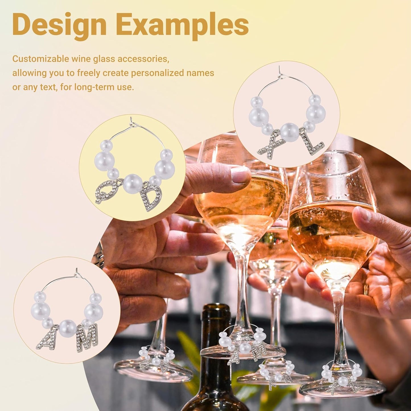 50 Sets Wine Glass Charms, Wine Charms for Stem Glasses, DIY Reusable Drink Markers for Weddings & Bachelorette with Alphabet Beads