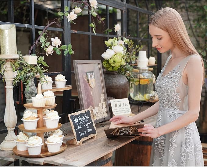 Y&K Homish Wedding Guest Book Set Alternative Rustic Wedding Decorations for Reception Wedding Signs Rustic Brown Set
