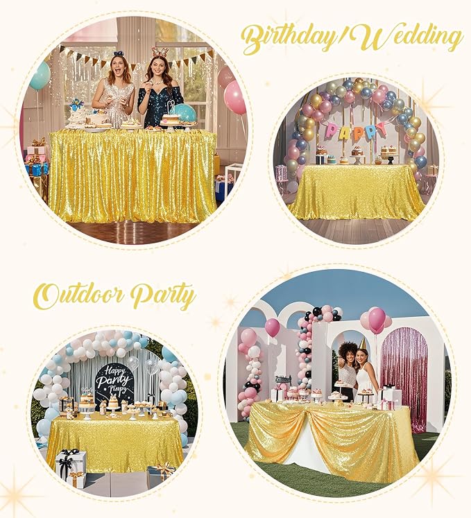 Juya Delight 60" x 102" Bright Gold Rectangle Sequin Tablecloth for Party Dinner Banquet Festival Wedding Anniversary Exhibition Dessert Table