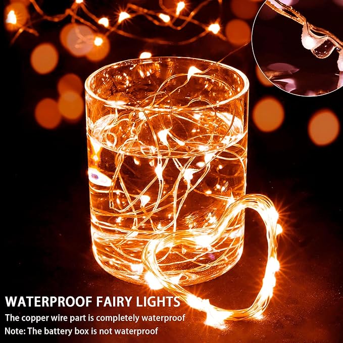 12 Pack Orange Fairy Lights 7Ft 20 LED Twinkle String Lights 3 Modes Battery Operated Waterproof Firefly Starry for Mason Jar Party Wedding Christmas Valentines Day Table Centerpieces