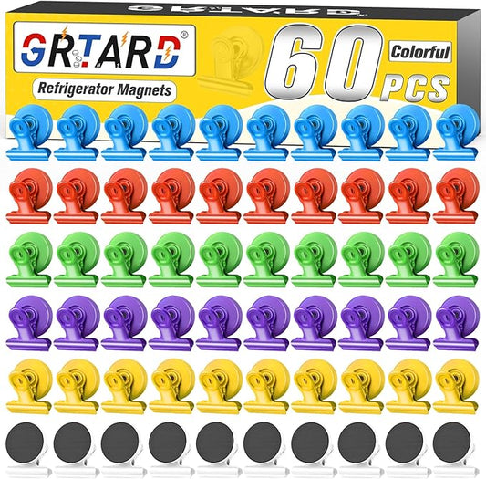 Grtard 60 Pack Magnetic Clips Heavy Duty, Magnet Clips for Fridge, Refrigerator Magnets with Clip, No-Scratch Strong Magnetic Clip for Refrigerator, Whiteboard, Cruise Cabins, Locker (Colorful)