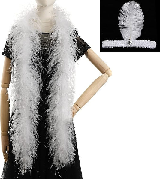 Soarer White Ostrich Feather Boas – 2yards 3ply Long Boas for Party, DIY Production, Clothing Decoration (White)