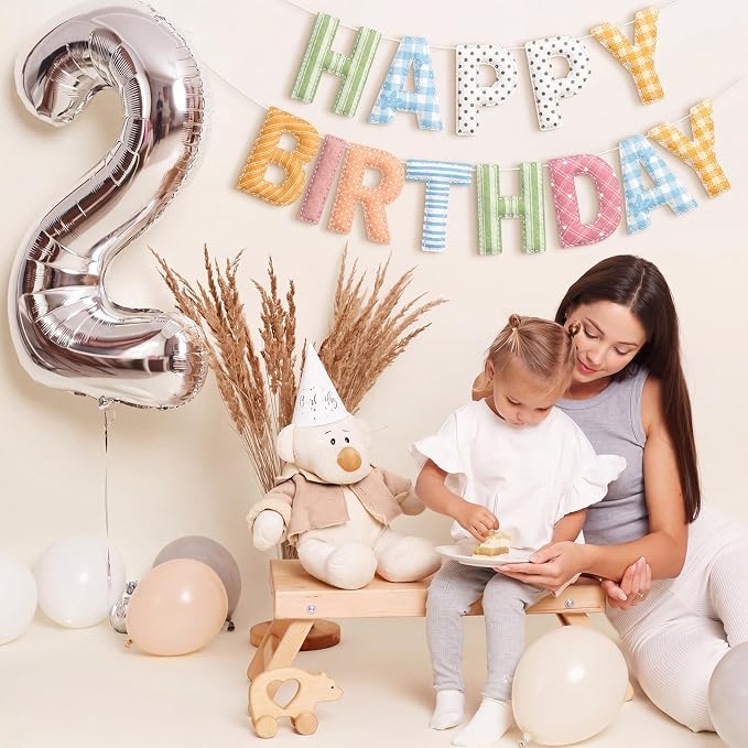 Mindsoft Felt Happy Birthday Garland Rainbow Banner Reusable Happy Birthday Sign Party Supply for Party Decor (Flower Color,Stripe)